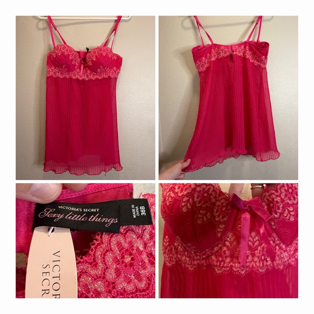 VTG Y2K Victoria's Secret Sexy Little Things Babydoll Cami Fuchsia Pink 36B NWT